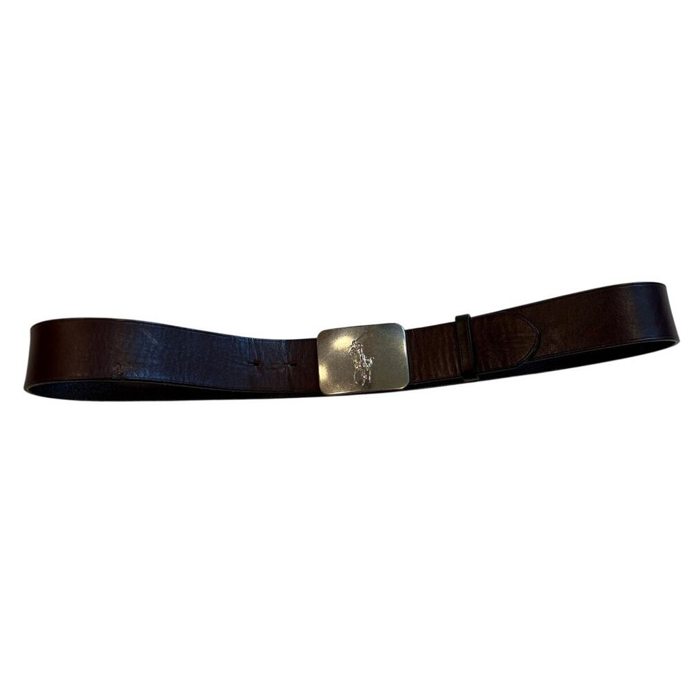Polo Ralph Lauren Leather Belt Big Buckle Mens 36 Brown *READ*